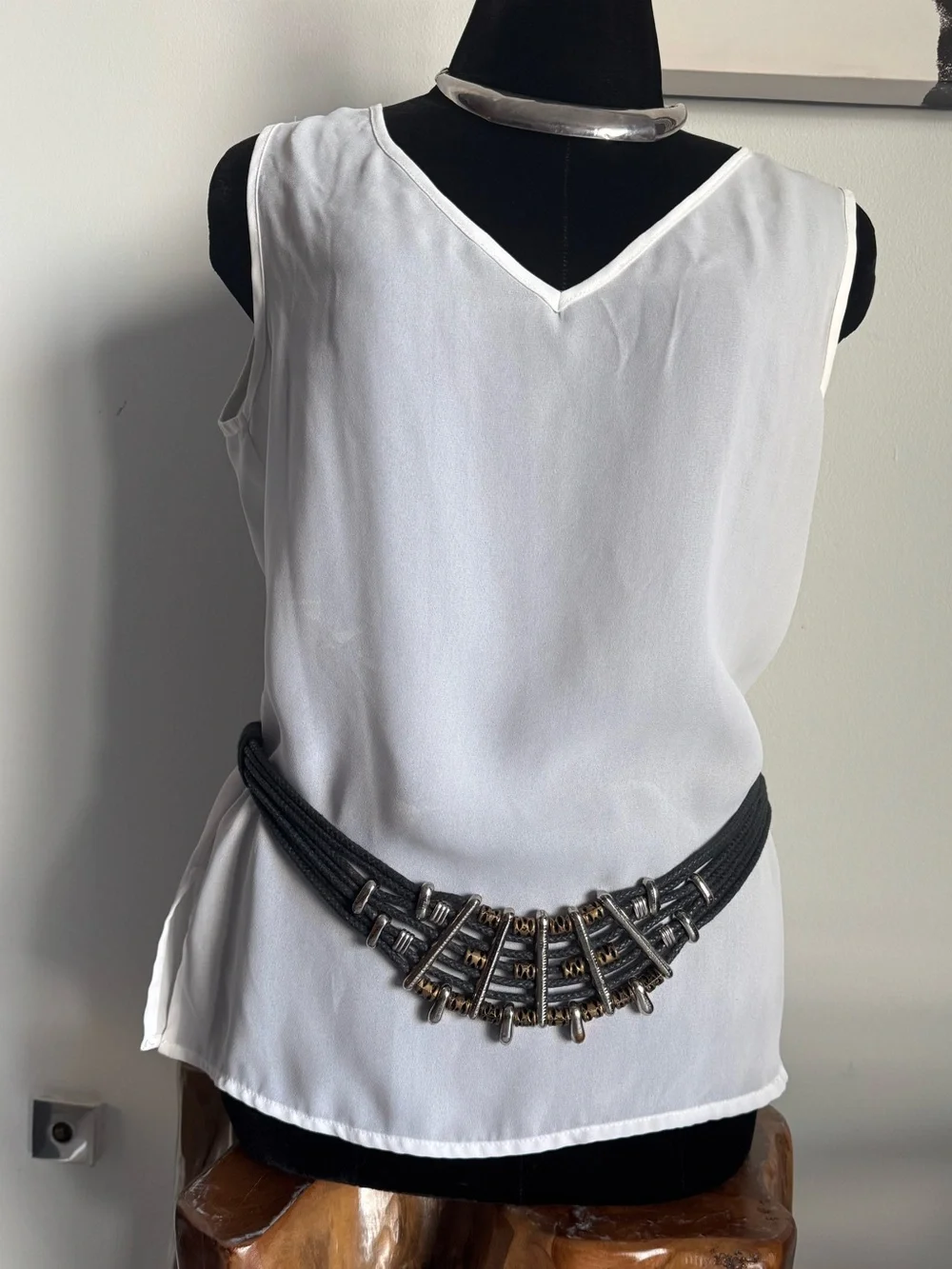Vintage Boho Western Mixed Metal Embellished Hook Closure Edgy Cool Belt Large